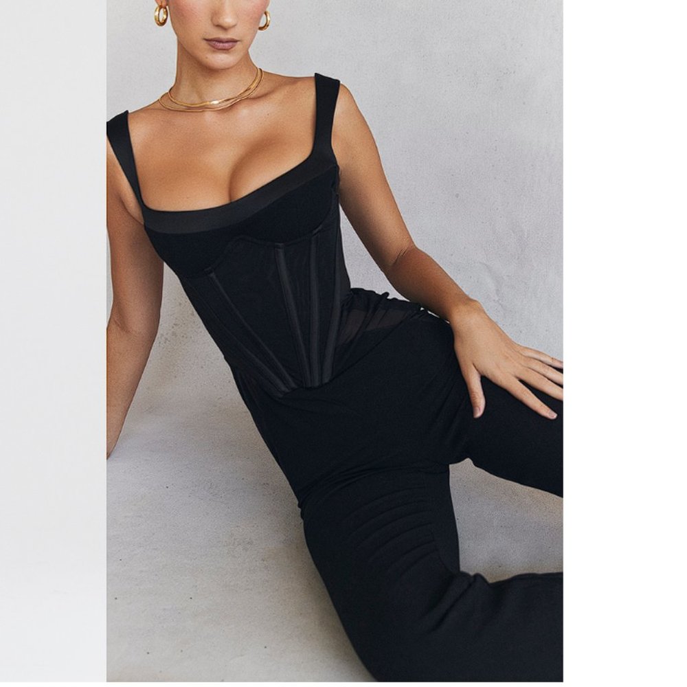 HOUSE OF CB 'Mylene' Black Corset Jumpsuit NWOT